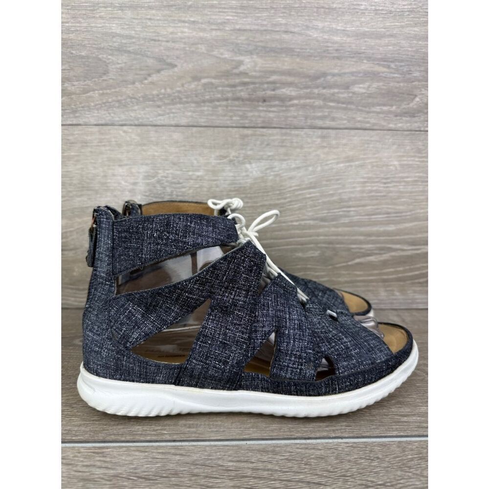 Hartjees Kleurnaam Women’s Sz EU 39 Blue Denim Rear Zip Lace Up Ankle Wrap Shoes